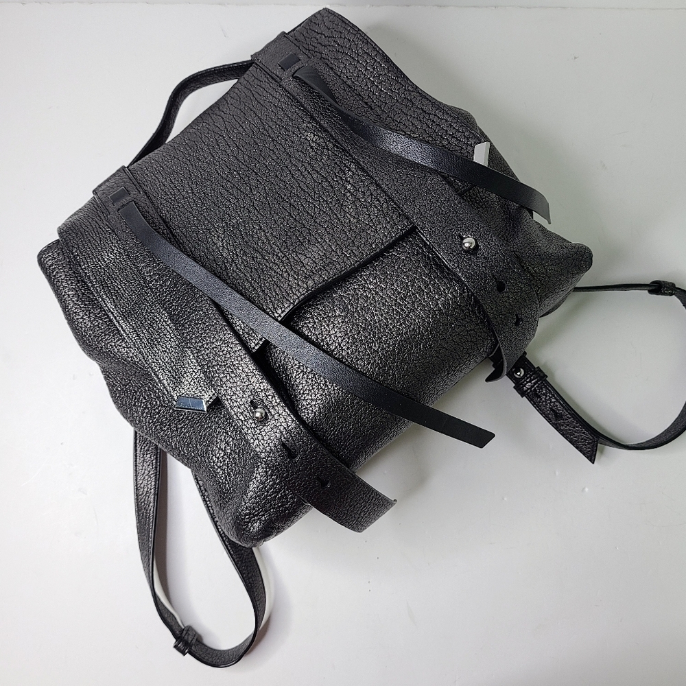All Saints Vincent Pewter Dark Silver Metallic Top Handle Backpack - Picture 13 of 16
